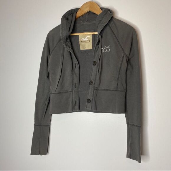 Hollister Y2K Gray Crop Hoodie sweatshirt Jacket women's size Small - Picture 5 of 9